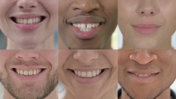 Колаж усміхненого рота людей, які дивляться на камеру - Кадри, відео