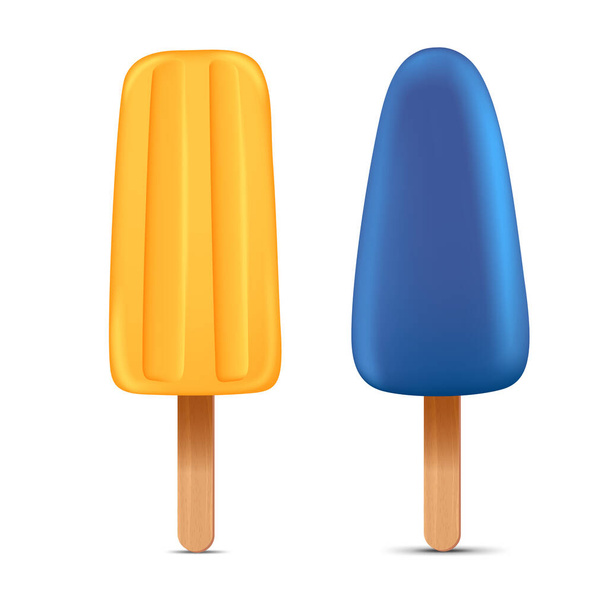 Set of bright realistic homemade frozen popsicle, vector realistic juicy ice cream icon - Vector, imagen