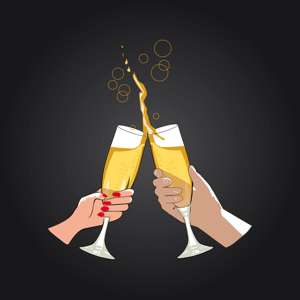Man's hand and a woman's hand holding wine glasses - Vector, Image