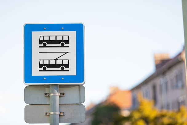 Picture of bus and trolley station sign in the city. Public transportation - Photo, Image