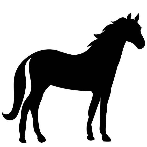 black silhouette horse stands vector, isolated - Vector, Imagen