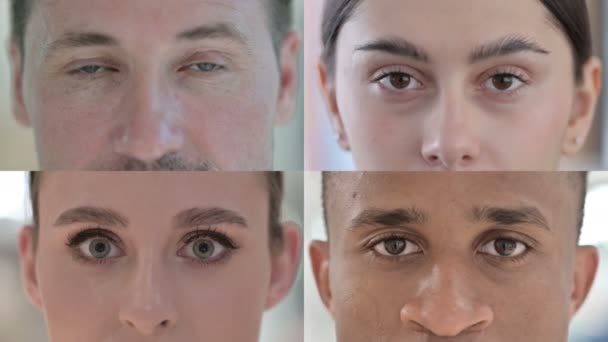 Collage van knipperende ogen van mensen die naar de camera kijken - Video