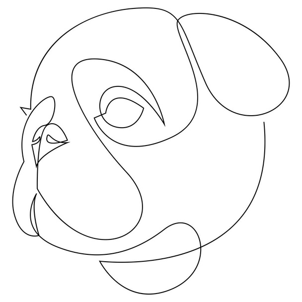 Pug vector Dog portrait. Continuous line. Dog single line drawing - Vetor, Imagem