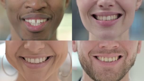 Collage van glimlachende mond van mensen die naar de camera kijken - Video
