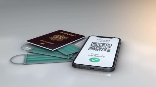 Паспорт здоровья - Андорра - вращение - 3D анимационная модель на белом фоне - Кадры, видео
