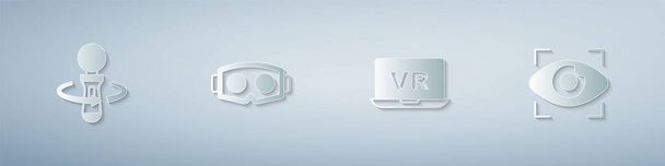 Set VR-Controller-Spiel, Virtual-Reality-Brille und Big Brother elektronisches Auge. Papierkunst. Vektor - Vektor, Bild