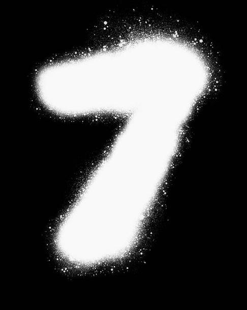 the 7 is written using a sprayed ink in a white color. the number of illustrations on a black background to create a poster, street design, etc. - Photo, Image