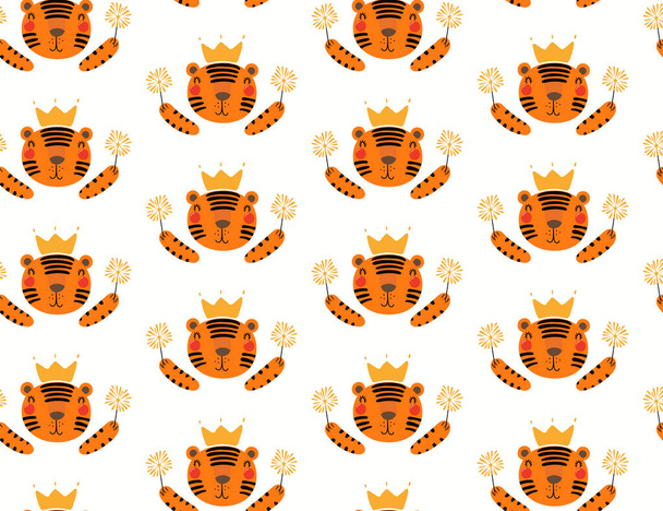 Tigres bonitos com espumantes sem costura padrão - Vetor, Imagem