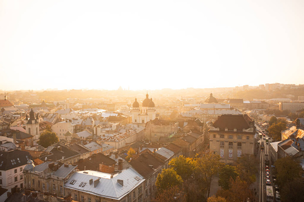Lviv, Ukarine - October 26, 2021: Panoramic view on Lviv from drone - Photo, Image
