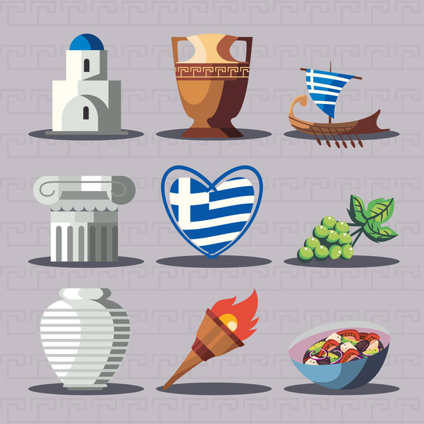 nine greece items - Vector, Image