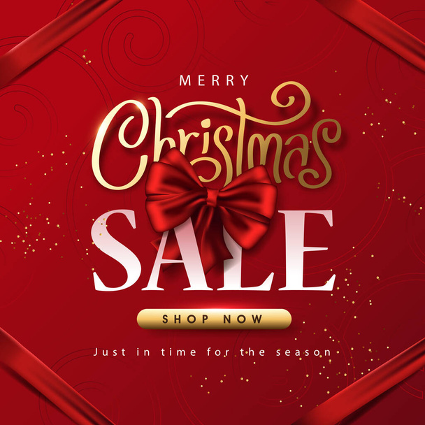 Frohe Weihnachten Verkauf Werbeplakat Banner auf rotem Hintergrund - Vektor, Bild