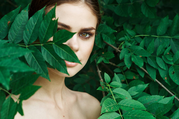 attractive woman makeup spa nature fresh air model - Fotoğraf, Görsel