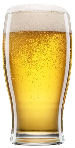 Glass of beer with white foam and gas bubbles isolated on white background. File contains clipping path. - Valokuva, kuva