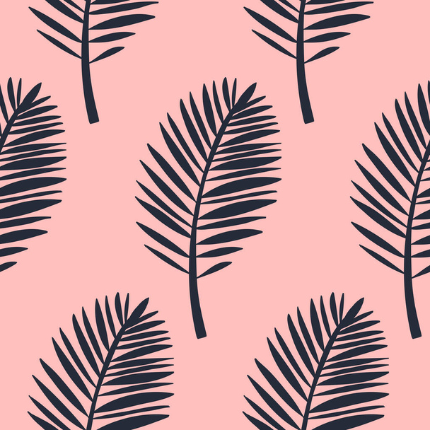 Modello senza cuciture di foglie di palma, scolpita foglia tropicale grigio rosa, illustrazione vettoriale - Vettoriali, immagini