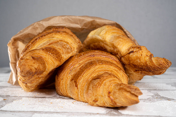 A closeup of french croissants in a bakery - Valokuva, kuva