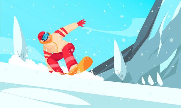 Estación de esquí de invierno Composición de dibujos animados - Vector, imagen