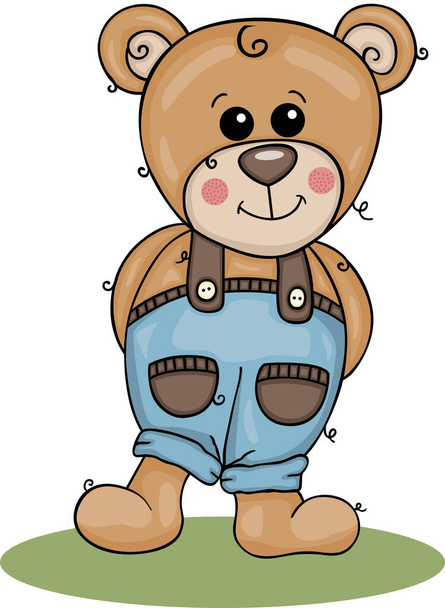Vtipný medvídek s modrými kalhotami - Vektor, obrázek