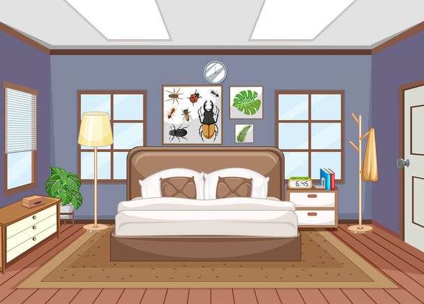 Diseño interior de dormitorio vacío con ilustración de muebles - Vector, imagen