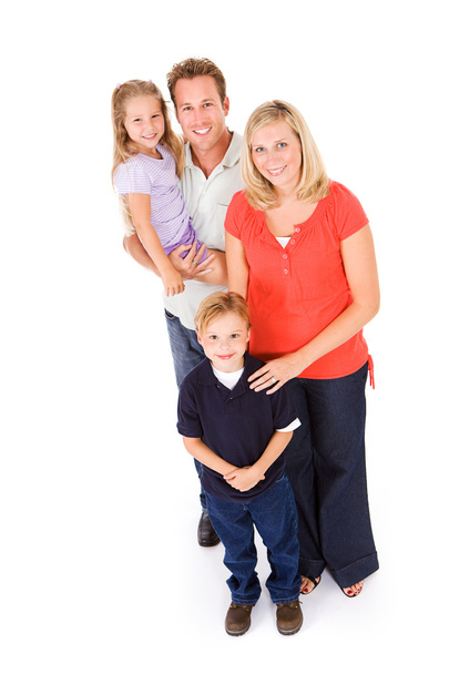 Family: Smiling Family Of Four On White - Φωτογραφία, εικόνα