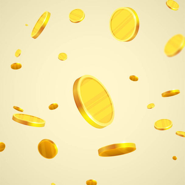 Gold coins falling, realistic illustration. Graphic concept for your design - Vetor, Imagem