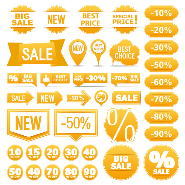 Yellow Sale Banners Ribbons Labels - Vector, Imagen