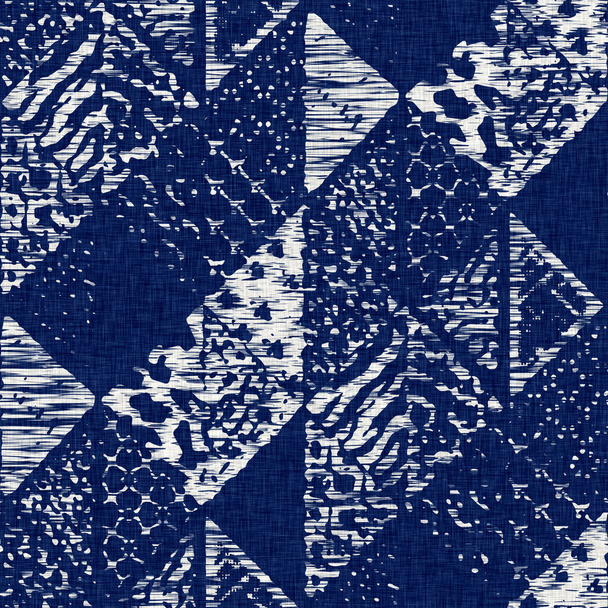 Індиго фарбує текстуру тканини гео форми. Безшовні текстильні барвники не піддаються друку. Японський блок друку кімоно. Ефект батика високої роздільної здатності  - Фото, зображення