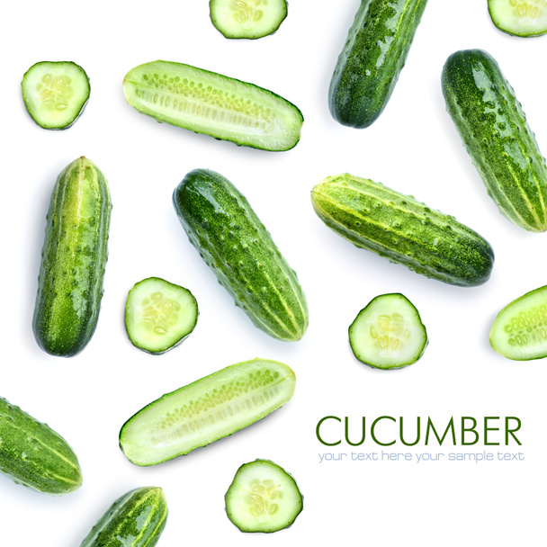 Cucumber set isolated on white background. Top view. Flat lay pattern - Photo, Image