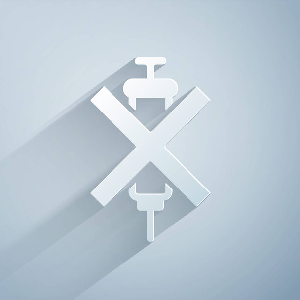 Paper cut No doping syringe icon isolated on grey background. Paper art style. Vector. - Vektor, obrázek