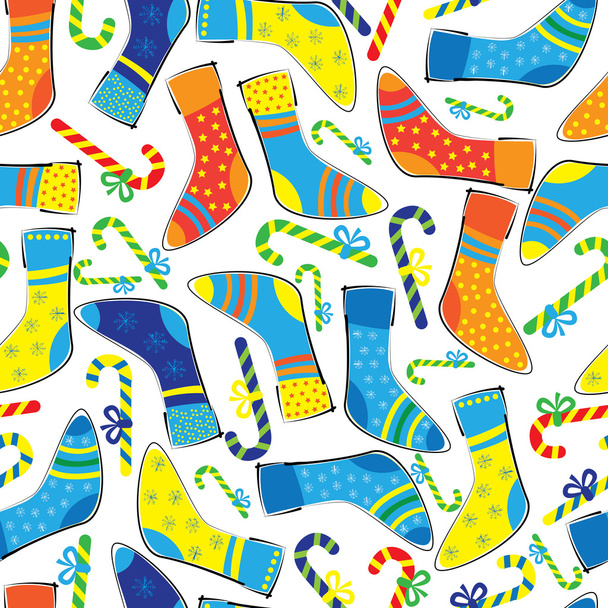 Christmas socks and candy seamless pattern - Vetor, Imagem