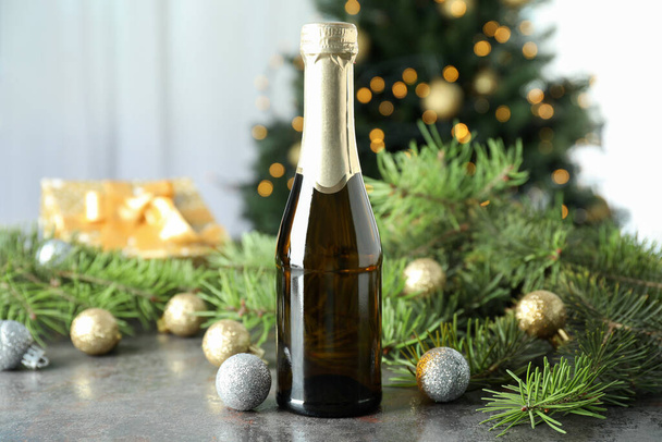 Concept of New Year celebration with champagne bottle . - Photo, Image