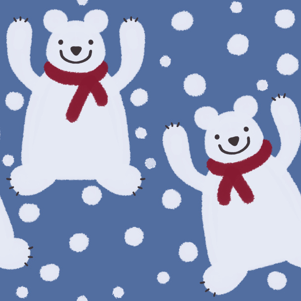 Kumaş ve tekstil ürünleri için mavi arka planda beyaz ayılarla kusursuz bir Noel deseni.  - Fotoğraf, Görsel