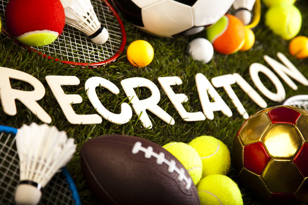 スポーツ用品とレクリエーション単語 - 写真・画像