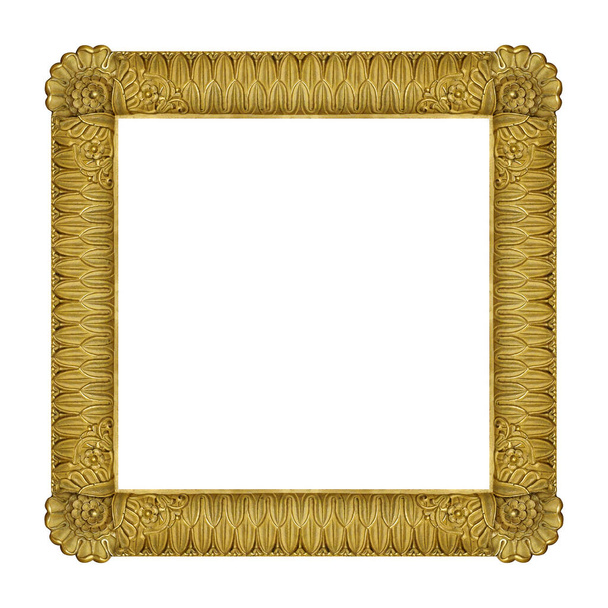Zlatý rám pro obrazy, zrcadla nebo fotografii izolovanou na bílém pozadí. Navrhnout prvek s oříznutou cestou - Fotografie, Obrázek