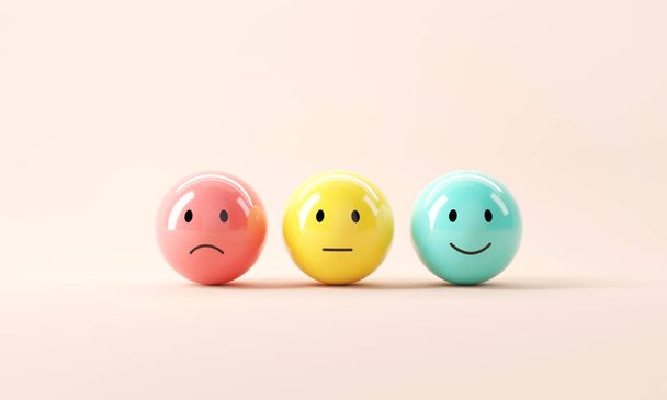 Set of emoji emoticons with sad and happy mood, evaluation, Increase rating, Customer experience, Satisfaction and best excellent services rating concept, 3d render. - Photo, image