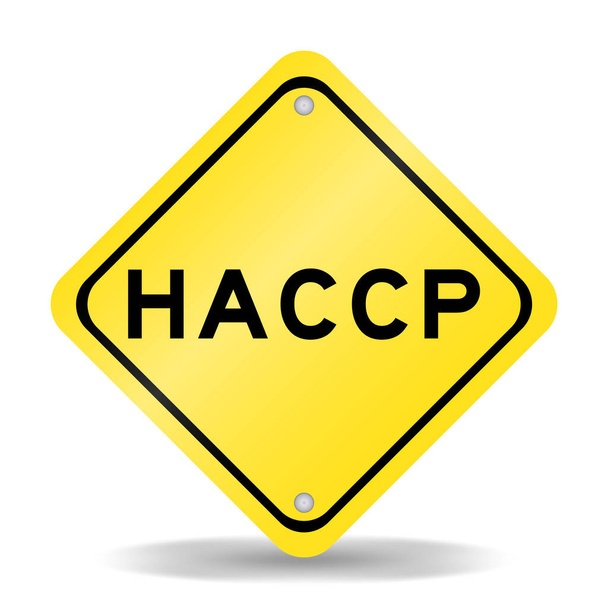 Жовтий знак транспортування кольорів зі словом HACCP (Hazard Analysis Critical Control Points) на білому тлі
 - Вектор, зображення