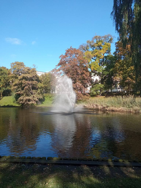 Városkép Rigában, Lettországban. Utcák, park, fontan, víz. - Fotó, kép