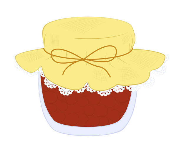 Jam jar with red berries illustration. Cartoon vector sweet food icon isolated on white. - Vektori, kuva