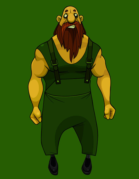 мультяшний м'язистий лисий чоловік з товстою червоною бородою виглядає здивованим, стоячи на зеленому фоні
 - Вектор, зображення
