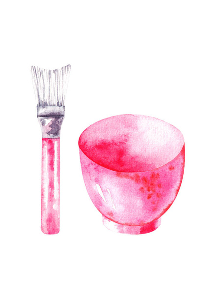 Watercolor bowl and brush for face masks - Foto, Imagen