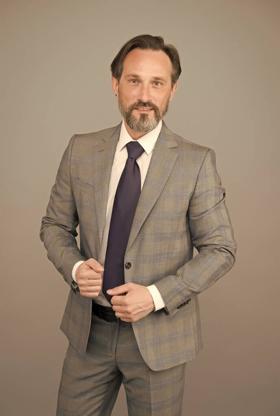 Man handsome mature employee wear formal suit, menswear concept - Photo, image