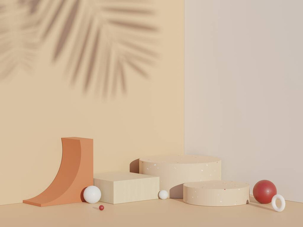 3D abstrakte weiße Plattform für Produkt- und Kosmetikpräsentation mit Terrazzo-Konzept. Minimales Podium für Mock-up und Werbung. Render geometrische Designszene für Web-Banner. - Foto, Bild