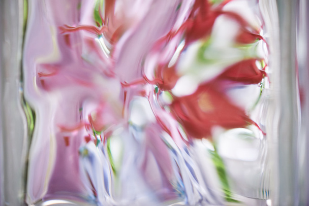 abstracte kleuren achter een gebogen glas: rood en roze - Foto, afbeelding