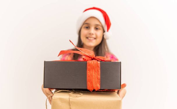little girl with christmas gift box - Photo, Image