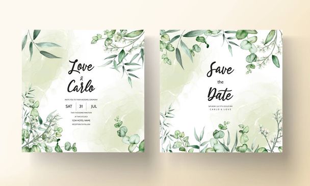 beautiful hand drawing watercolor leaves wedding invitation card template - Vector, Image