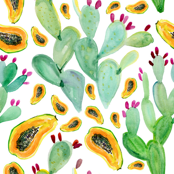 varrat nélküli kaktusz nyomtatott mintás háttérrel - Fotó, kép