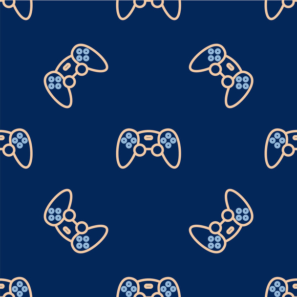 Line Game controller or joystick for game console icon isolated seamless pattern on blue background.  Vector - Vector, Image