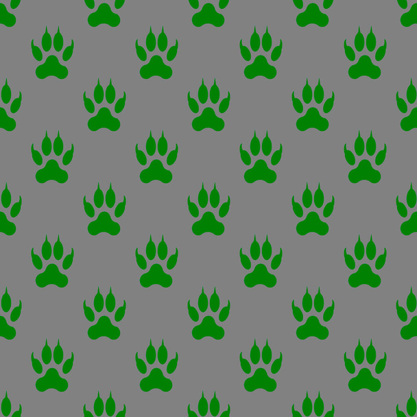 seamless pattern of images of green paws. a set of green isolated animal paws on a gray background. 3d rendering. 3d image. - Photo, Image