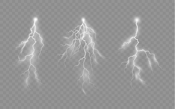 Set of zippers, thunderstorm and effect lightning. - Vector, Image