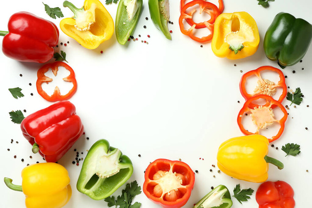 Concept of tasty food with bell pepper on white background - Fotó, kép