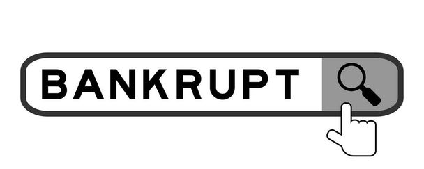Banner de búsqueda en bancarrota de palabra con icono de lupa de mano sobre fondo blanco - Vector, imagen